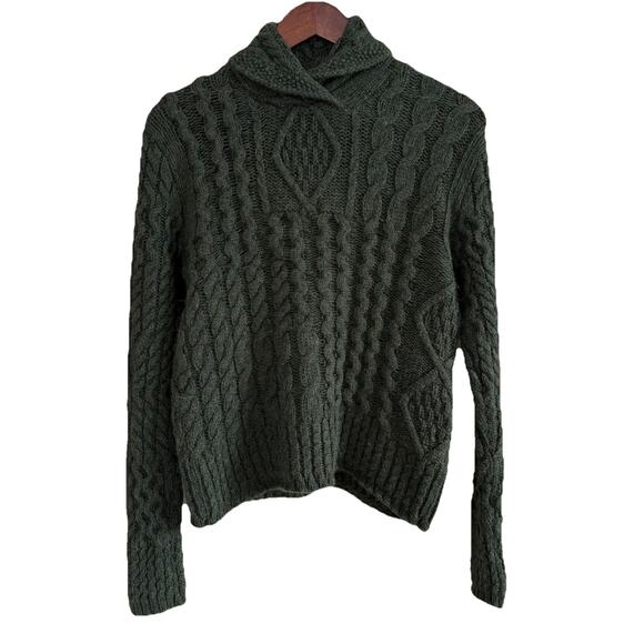 Polo Ralph Lauren Cable Knit Cowl Neck Green Sweater Wool/Alpaca Fits Medium - Picture 3 of 14